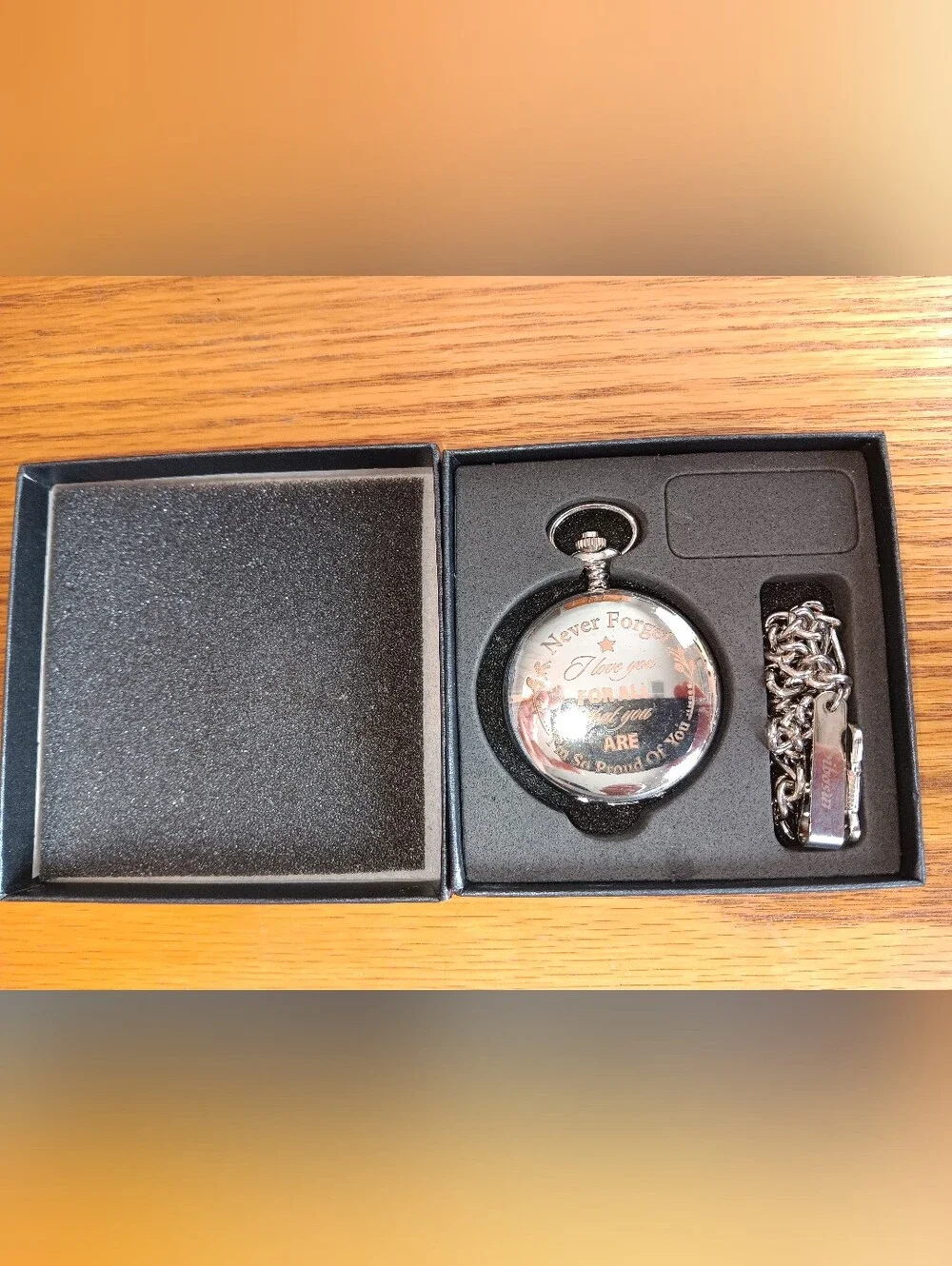 Silver Pocket Watch - White Dial New. Wrapped in Original Plastic. Inscribed